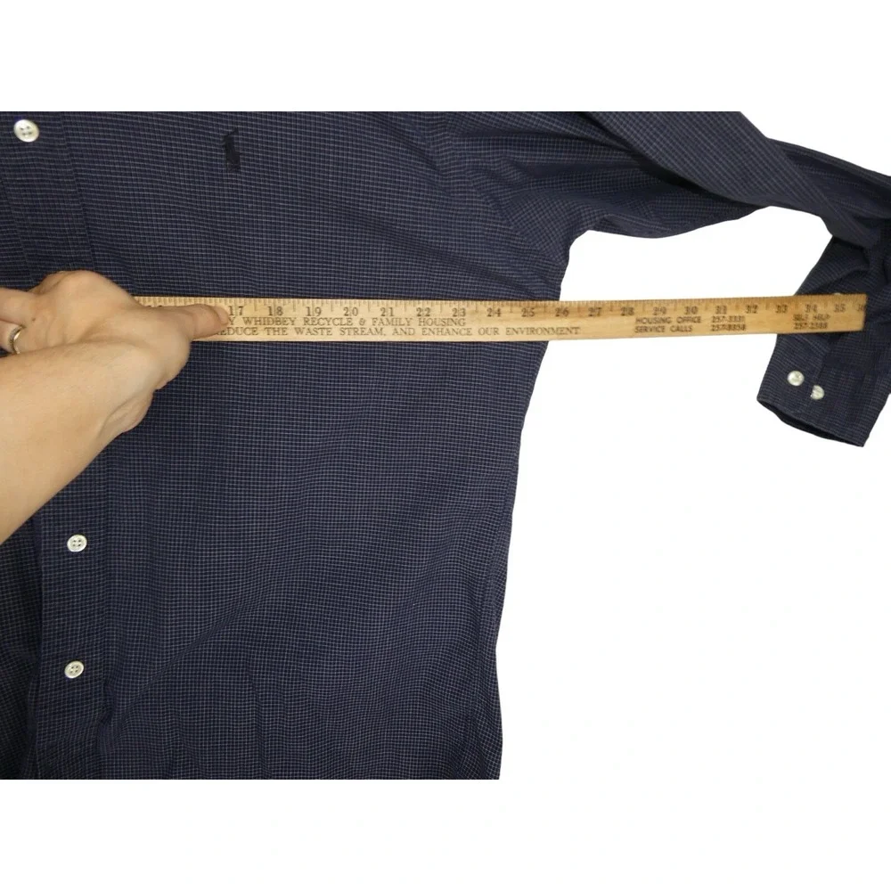 Ralph Lauren‎ Yarmouth Shirt Size 16 34/35 Navy Blue Check Long Sleeve Pony